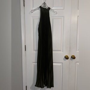 Macy's Dark Green Pleated Maxi Dress